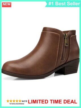 Womens Ankle Boots Block Low Heel PU Faux Leather Booties Comfortable